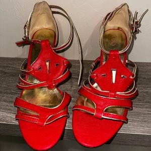 Cato red & gold heels